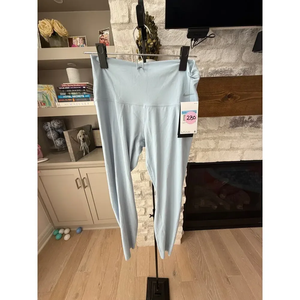 Nike Zenvy Women's Light Armoury Blue Black High-Waisted 7/8 Leggings Size M